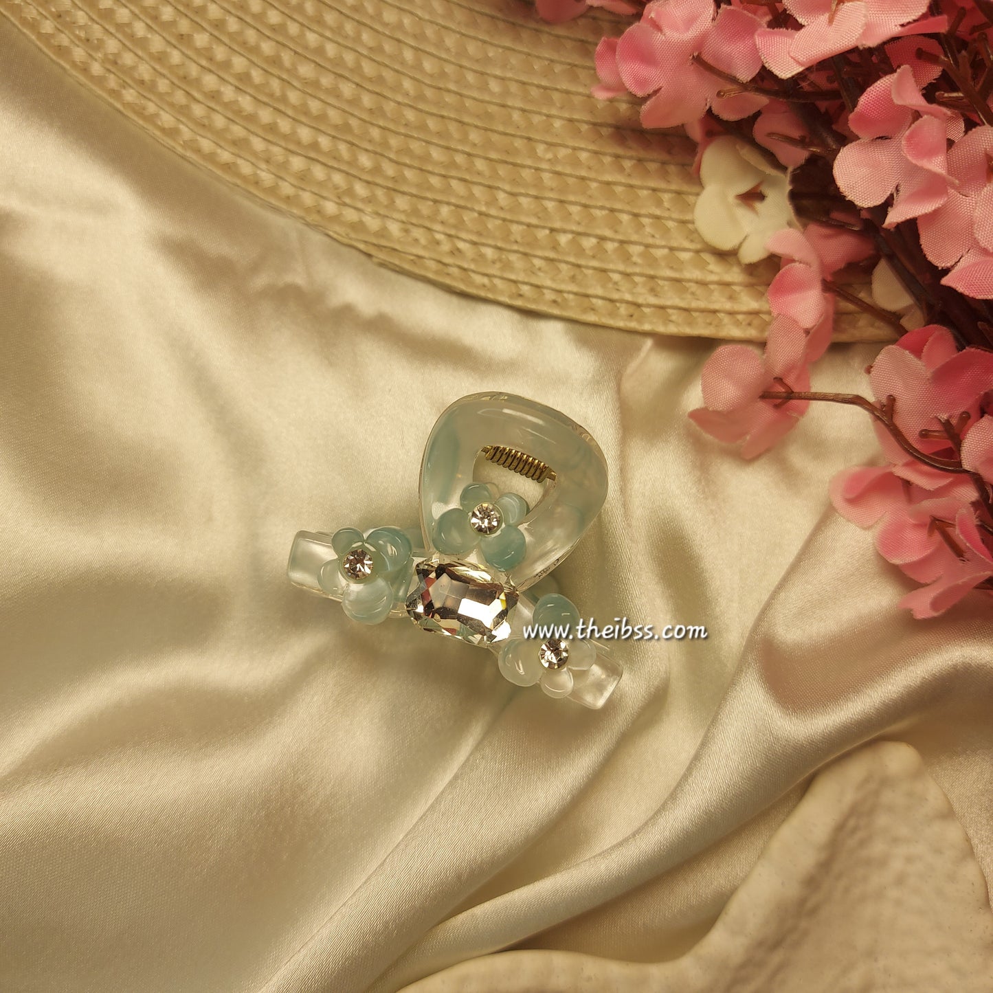 Bofeini Blossom Spark T Sheet Claw Clip – 5 CM Floral Acrylic Hair Clutcher with Crystal Accent