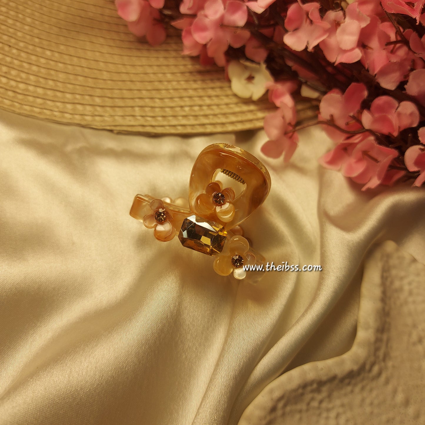 Bofeini Blossom Spark T Sheet Claw Clip – 5 CM Floral Acrylic Hair Clutcher with Crystal Accent