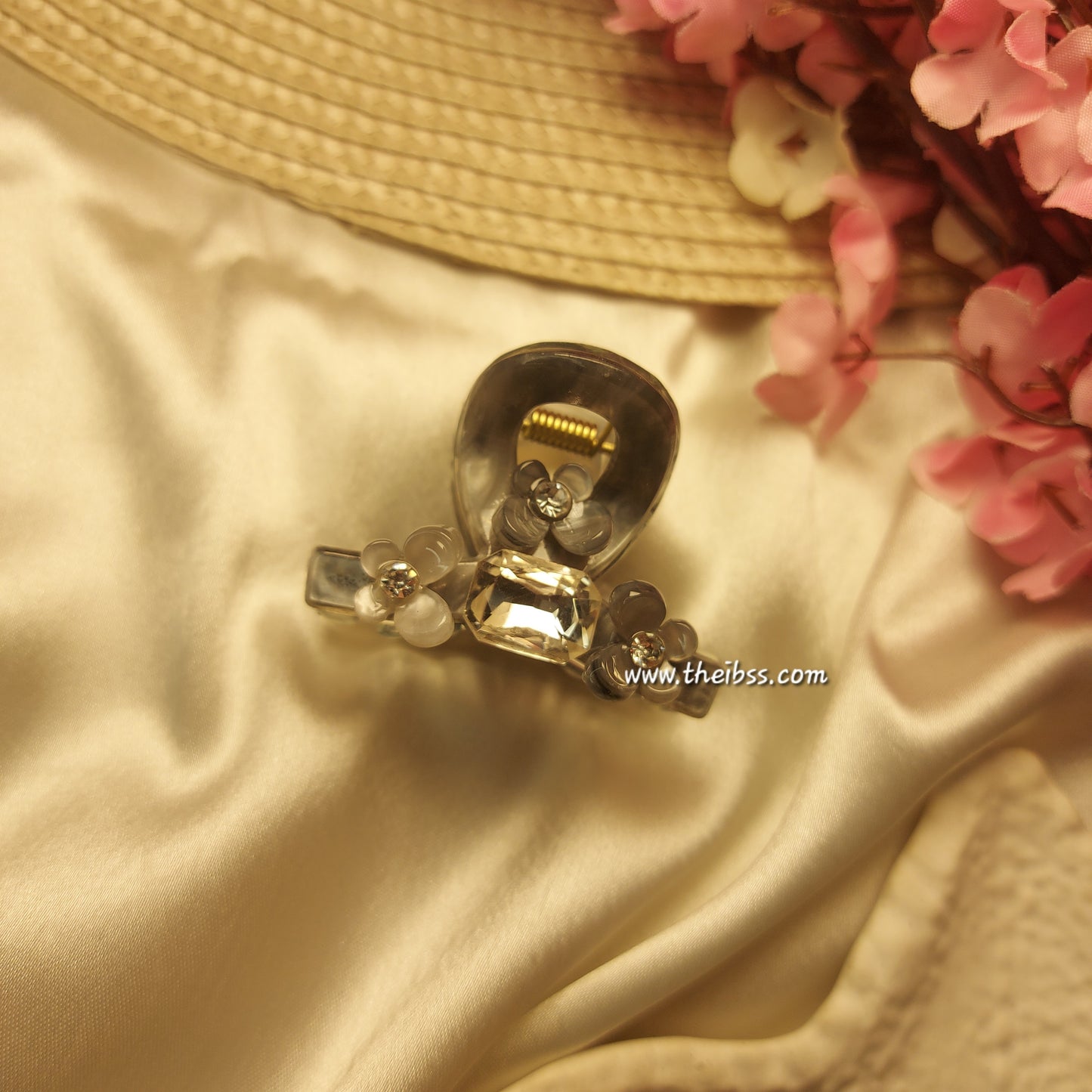Bofeini Blossom Spark T Sheet Claw Clip – 5 CM Floral Acrylic Hair Clutcher with Crystal Accent