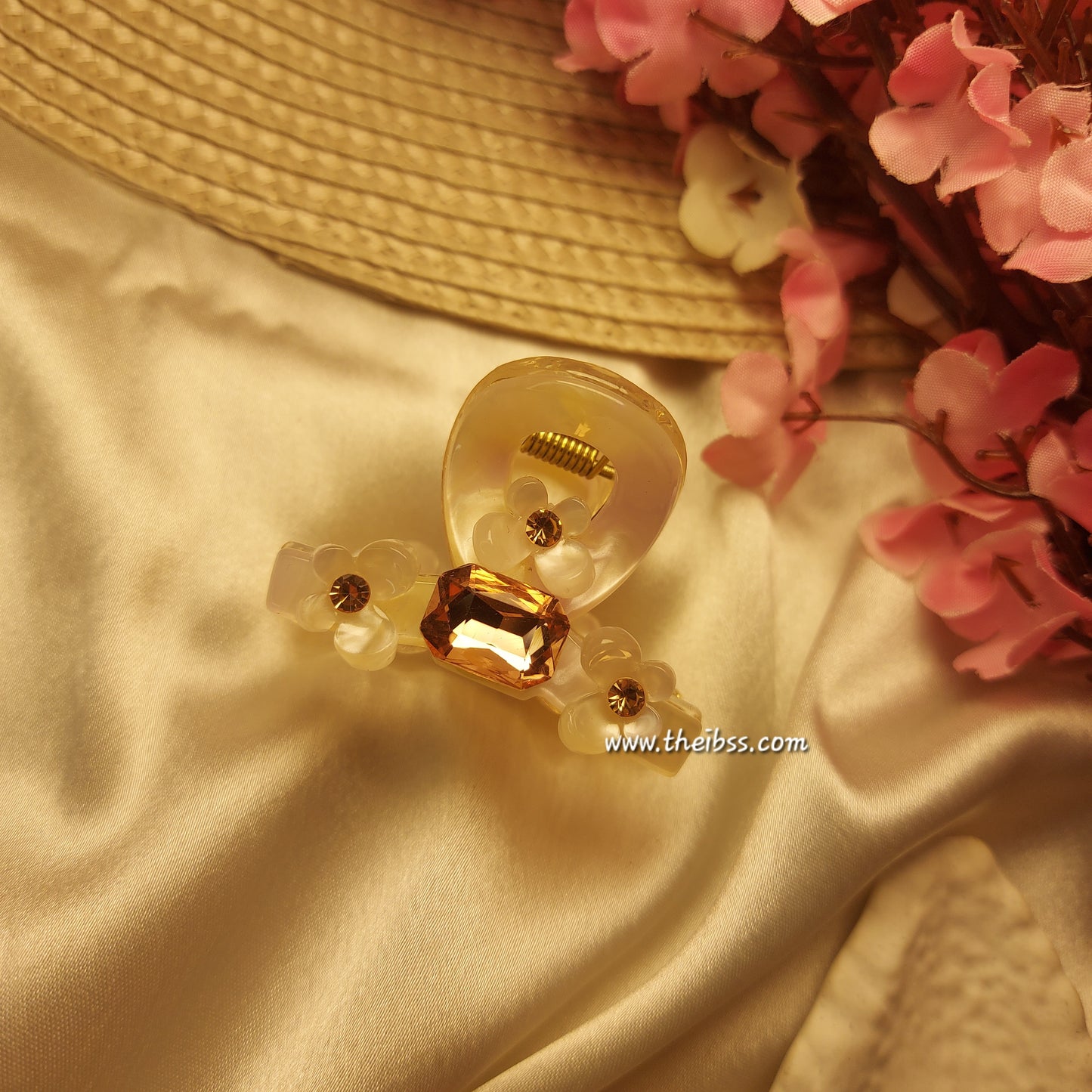 Bofeini Blossom Spark T Sheet Claw Clip – 5 CM Floral Acrylic Hair Clutcher with Crystal Accent