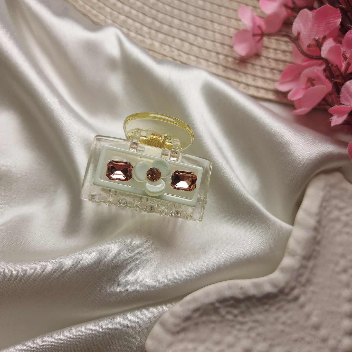 Bofeini Transparent studded Acrylic Claw Clip 4CM | Elegant Party Hair Clips | Premium Pastel Hair Accessory