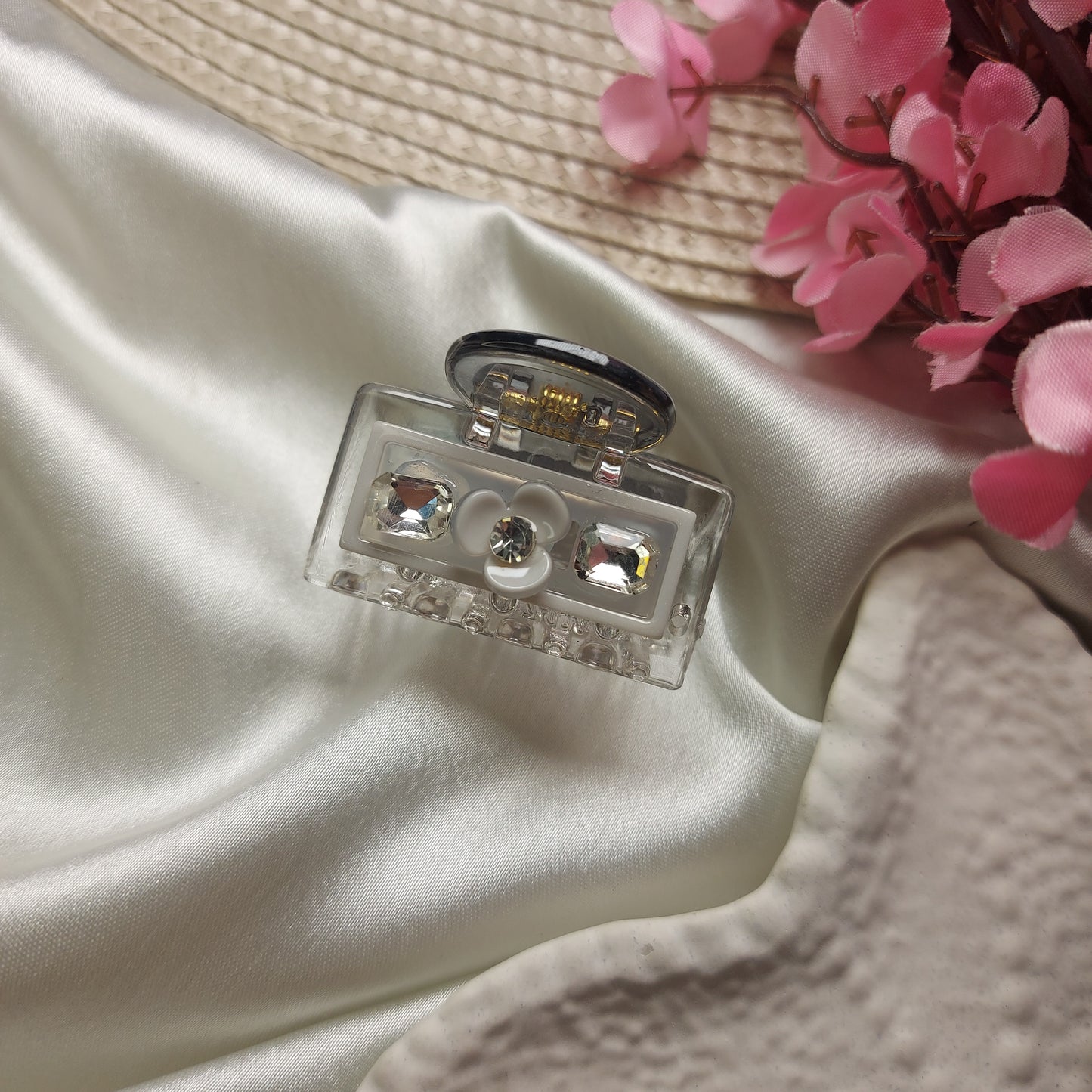 Bofeini Transparent studded Acrylic Claw Clip 4CM | Elegant Party Hair Clips | Premium Pastel Hair Accessory