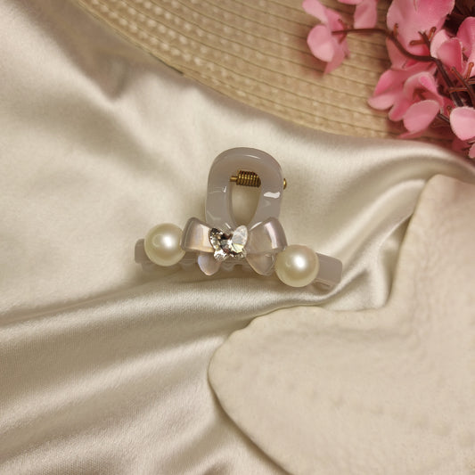 Bofeini Pearl Whisper Bow Hair Claw 5CM approx | Tshaped studded Clawclip