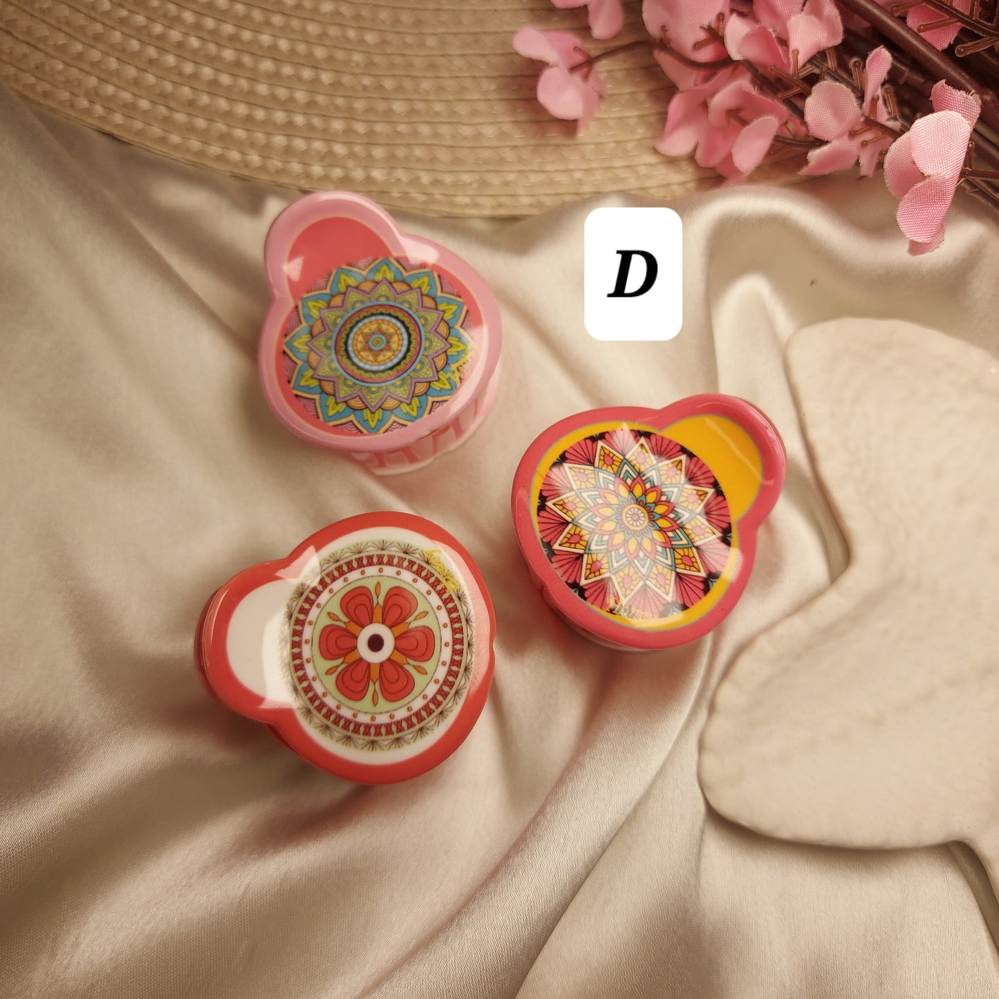 Honey Bohemian Mandala Bloom Heart Claw Clip Set (Set of 3) – Premium Acrylic Heart Hair Claws -5CM