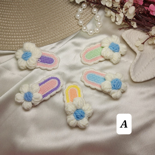 Handmade Crochet Daisy Tic Tac Hair Clips for Kids | Soft Floral Hair Pins (Set of 5)