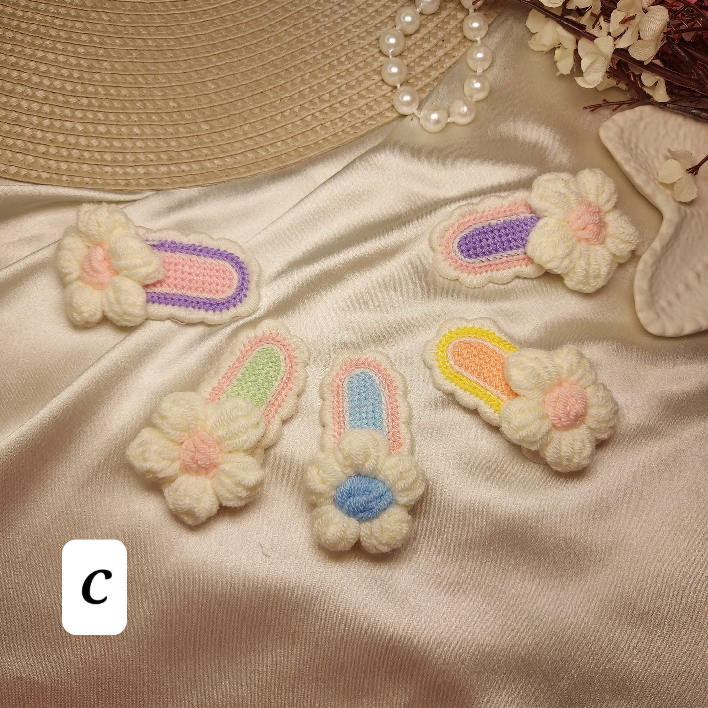 Handmade Crochet Daisy Tic Tac Hair Clips for Kids | Soft Floral Hair Pins (Set of 5)