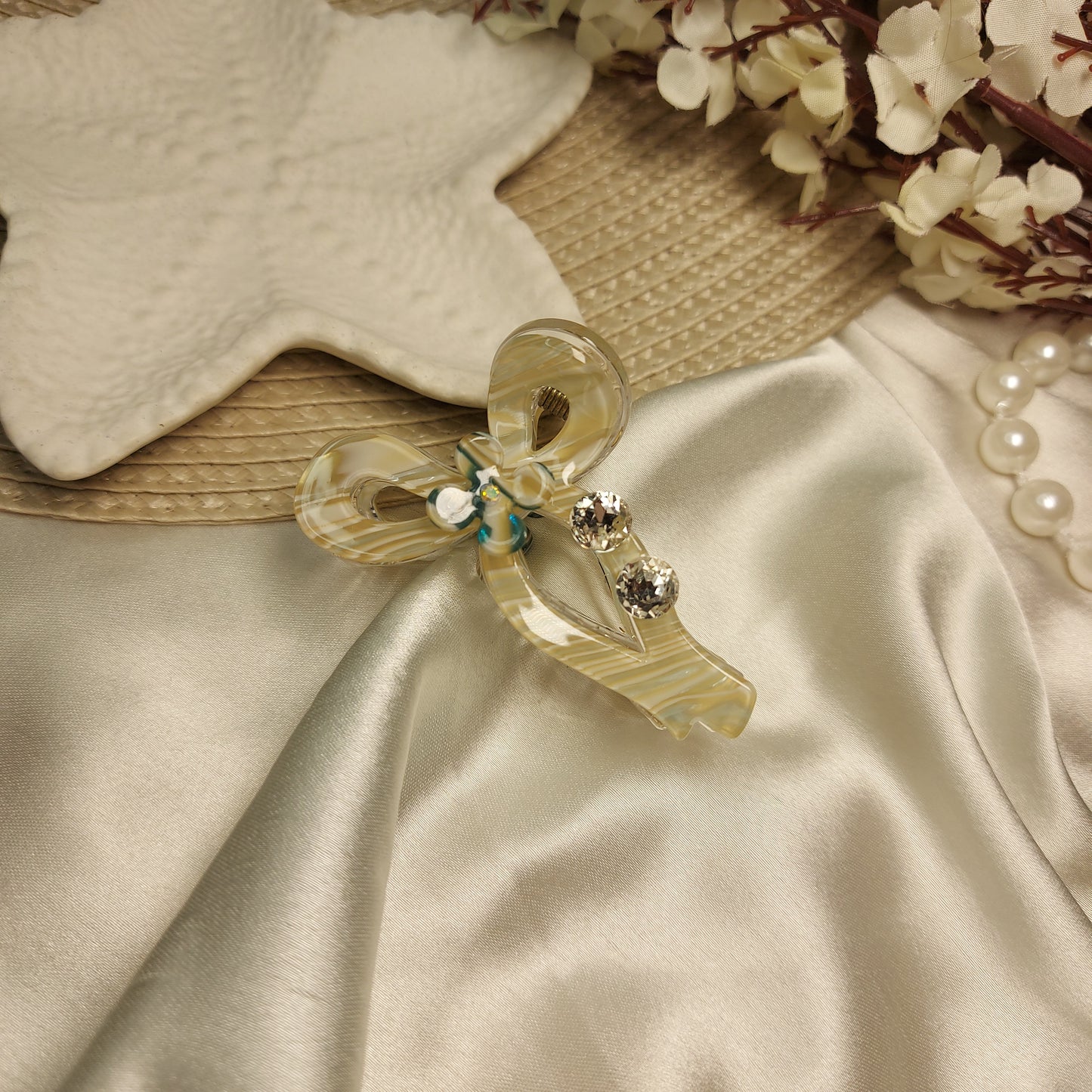 Studded Partywear Bow shimmery Hairclaw- 6.5CM