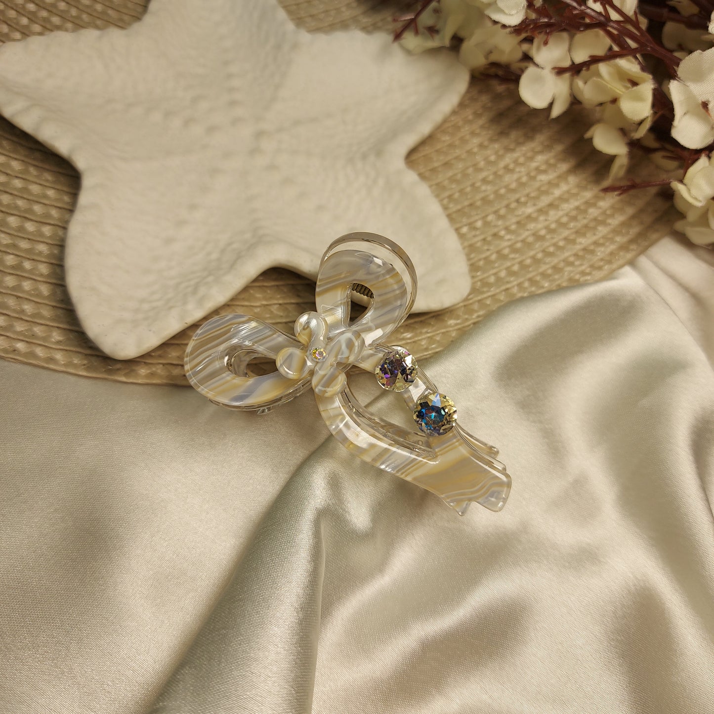 Studded Partywear Bow shimmery Hairclaw- 6.5CM