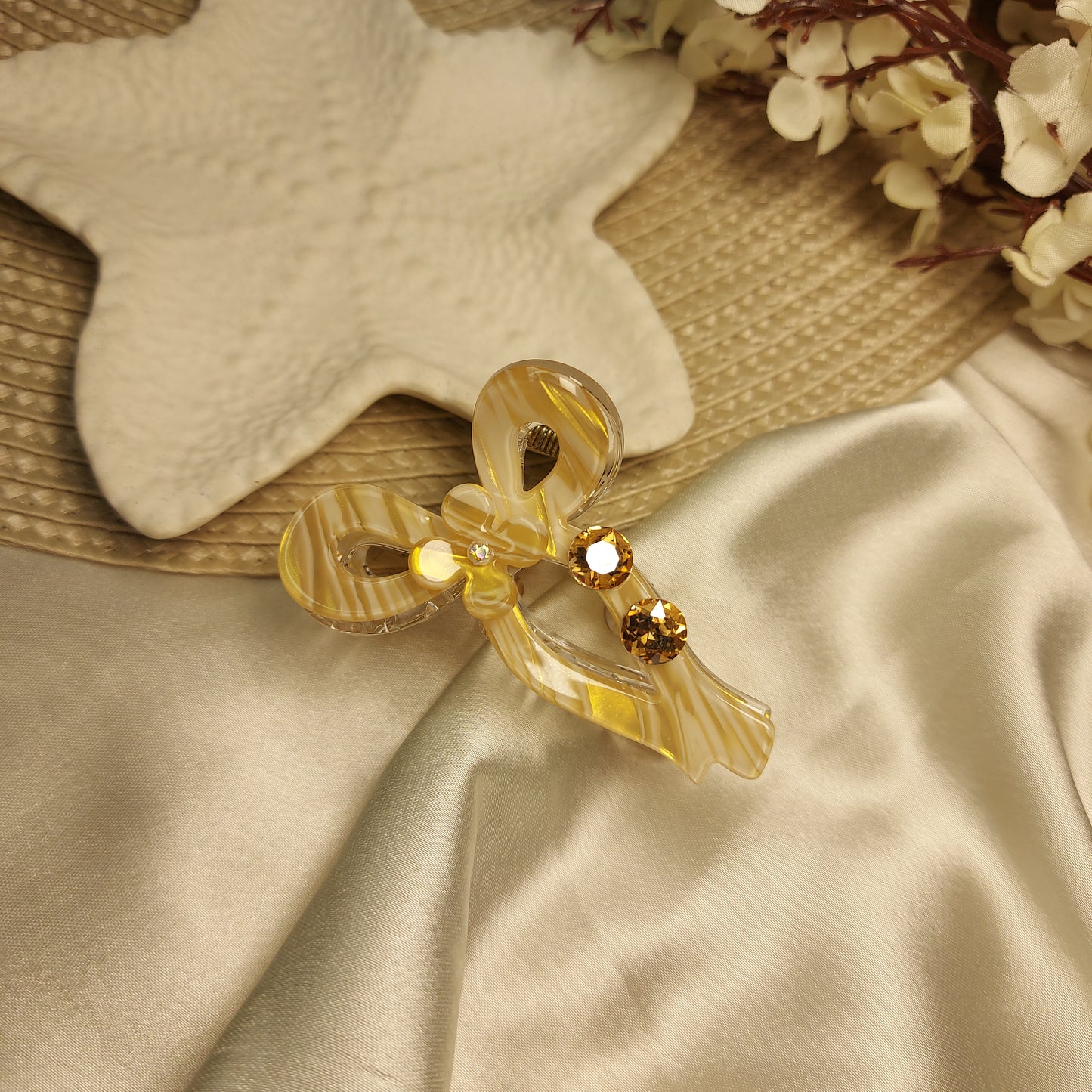 Studded Partywear Bow shimmery Hairclaw- 6.5CM