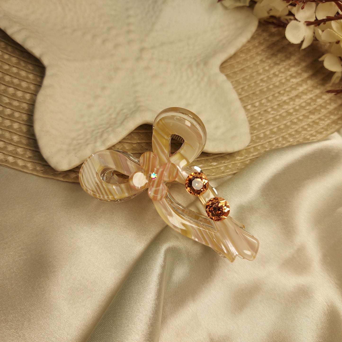 Studded Partywear Bow shimmery Hairclaw- 6.5CM
