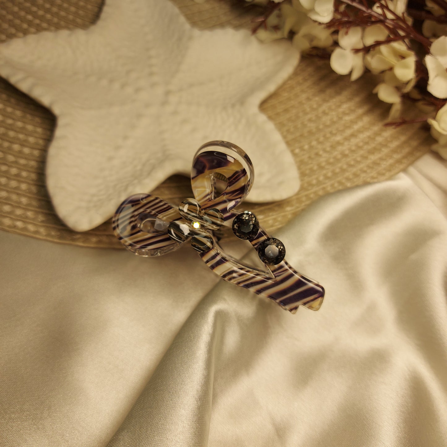 Studded Partywear Bow shimmery Hairclaw- 6.5CM