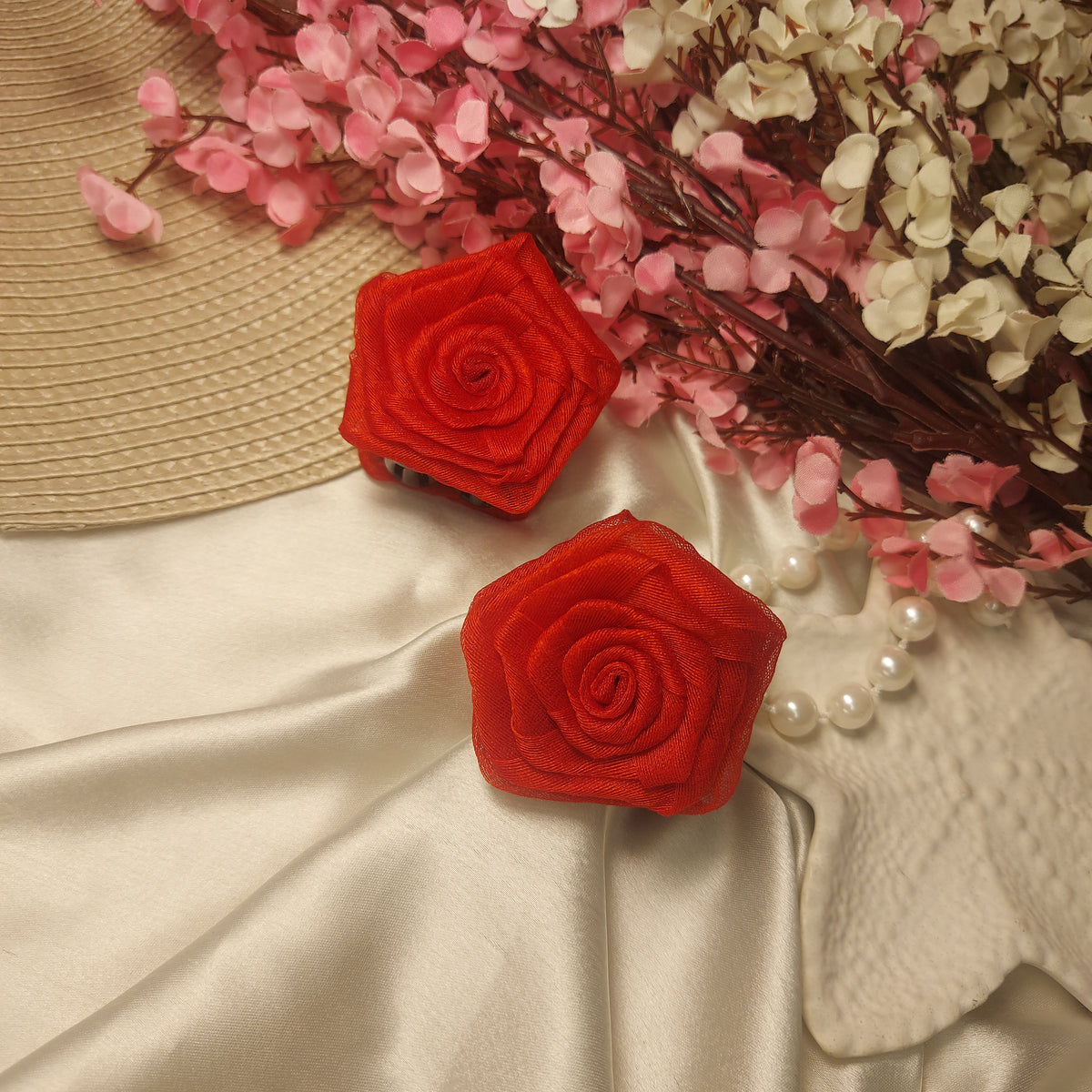 Handmade organza Rose Hair Claw – Handmade Fabric Flower Clip– 4 CM
