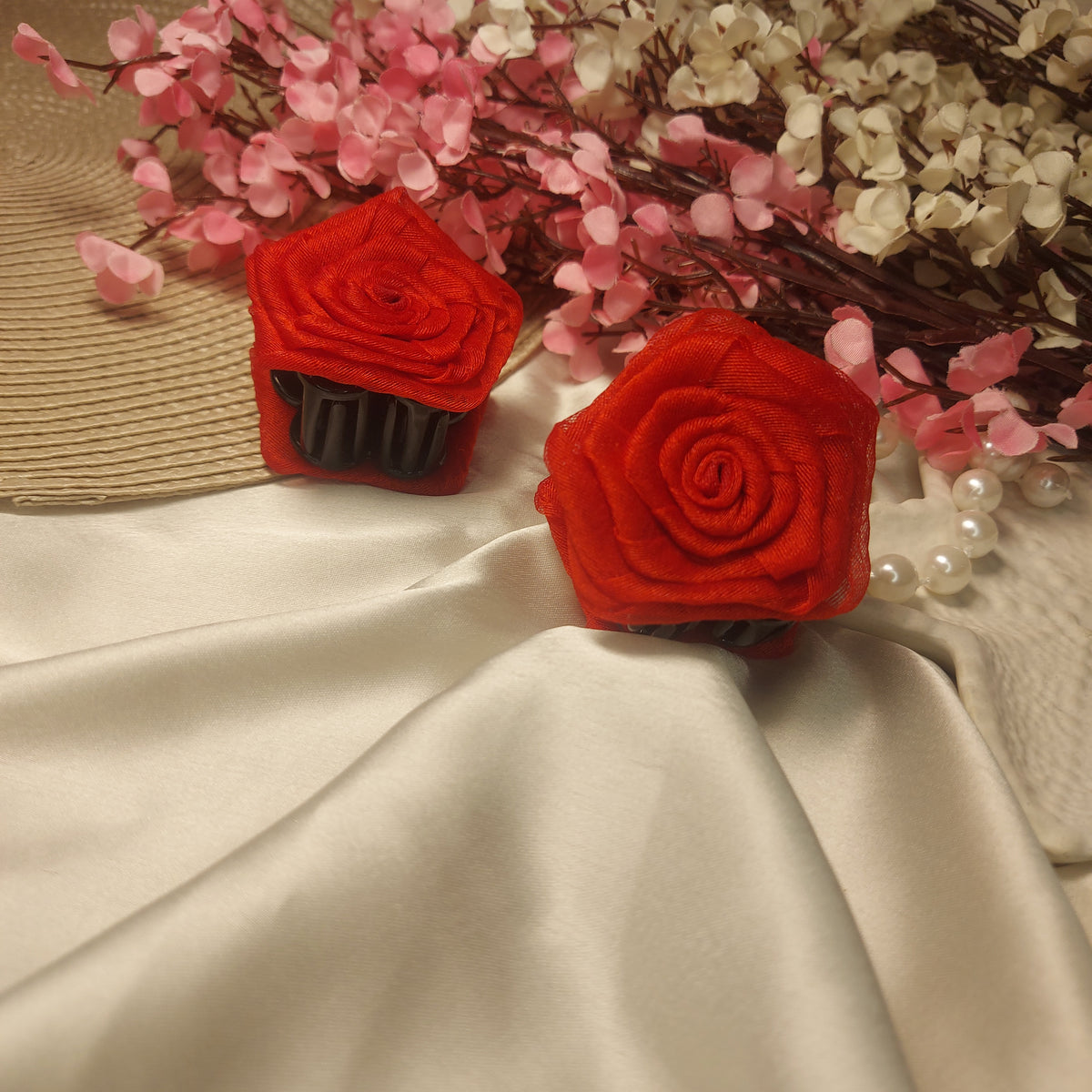 Handmade organza Rose Hair Claw – Handmade Fabric Flower Clip– 4 CM