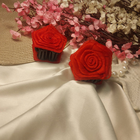 Handmade organza Rose Hair Claw – Handmade Fabric Flower Clip– 4 CM