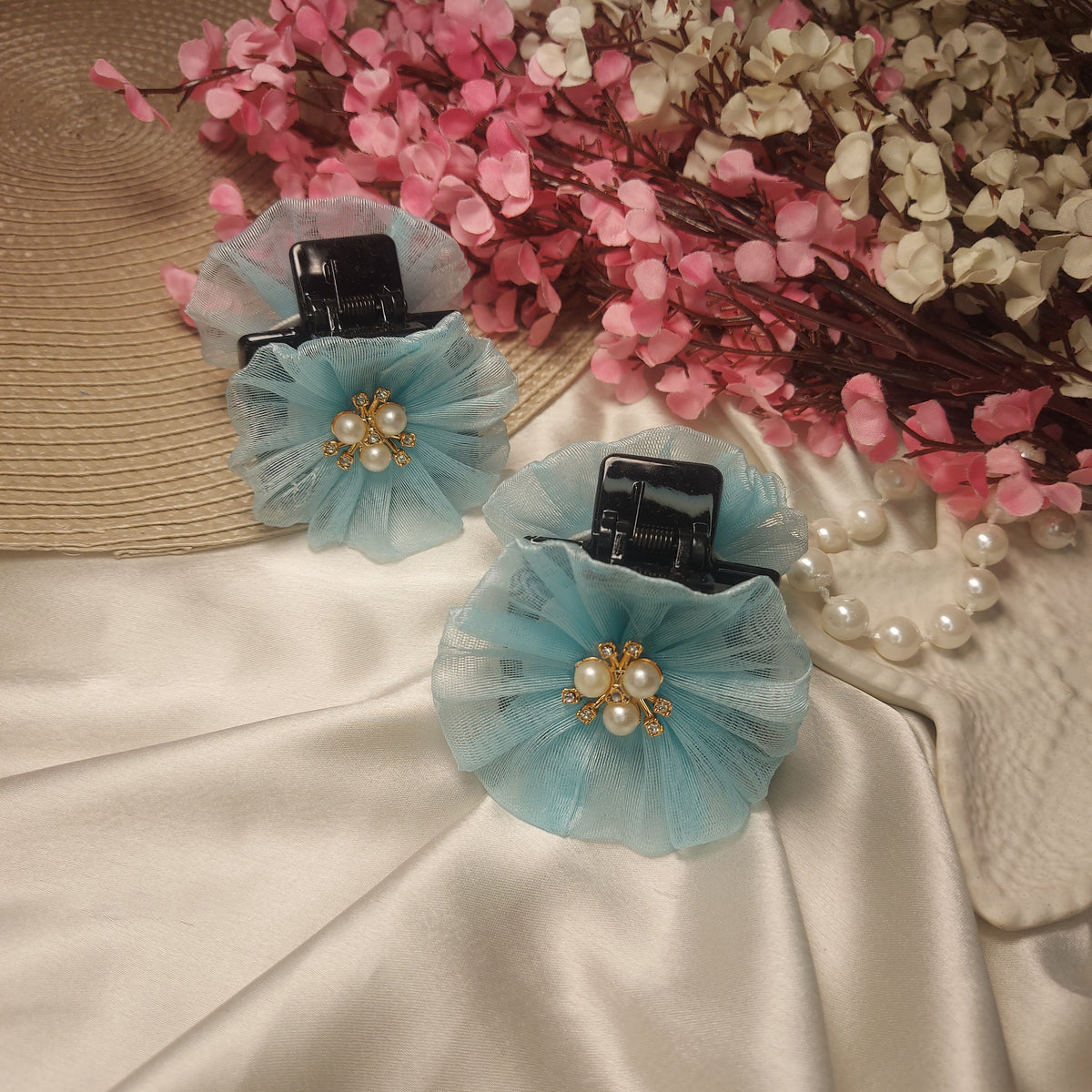 Handmade organza Flower Hair Claw – Handmade Fabric Flower Clip– 5 CM