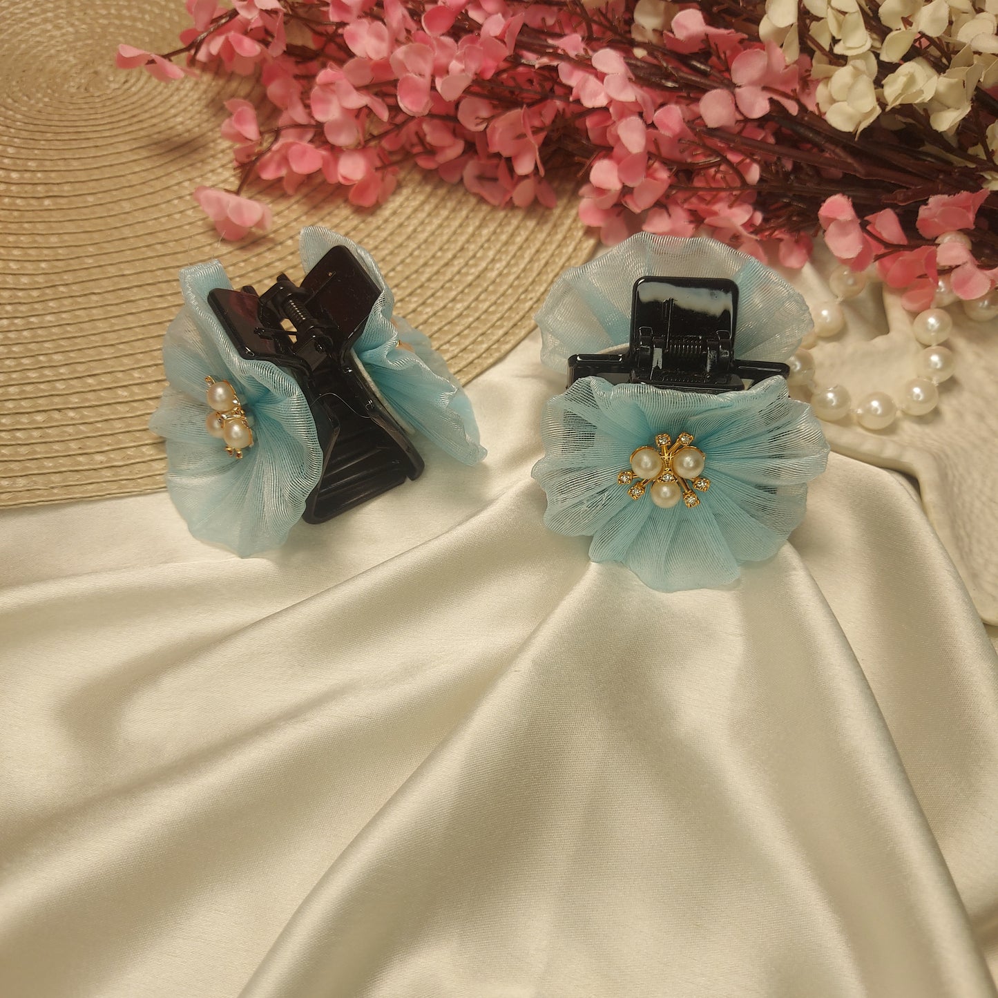 Handmade organza Flower Hair Claw – Handmade Fabric Flower Clip– 5 CM