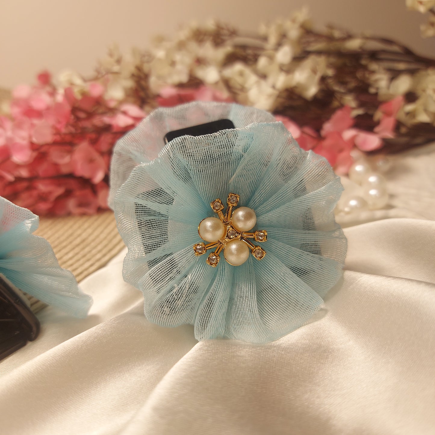 Handmade organza Flower Hair Claw – Handmade Fabric Flower Clip– 5 CM