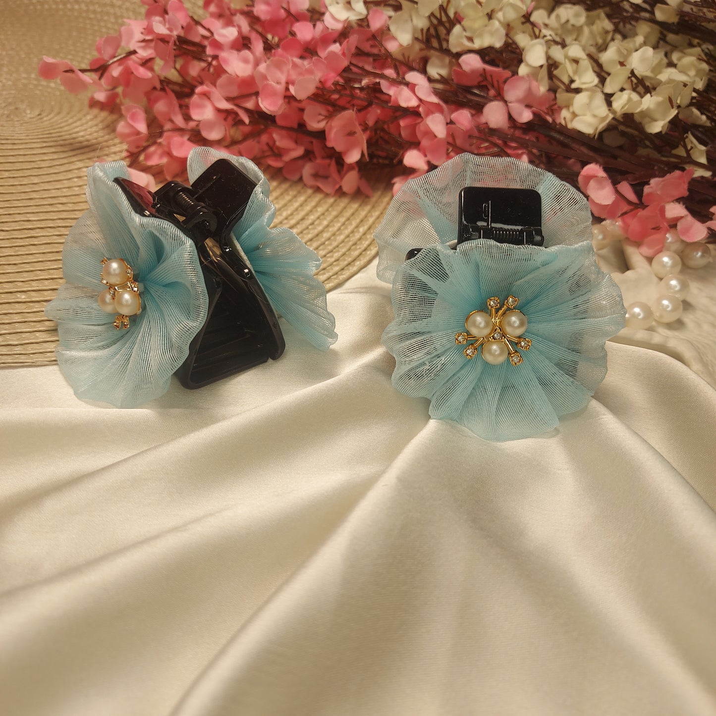 Handmade organza Flower Hair Claw – Handmade Fabric Flower Clip– 5 CM