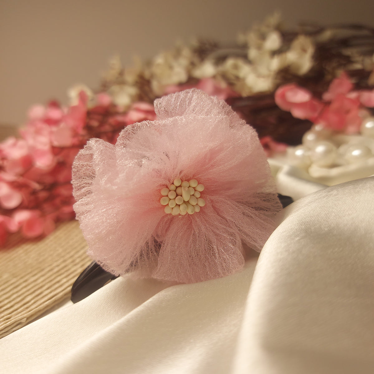 Daisy bead Banana Hair Claw – Handmade Fabric Flower Clip– 7 CM