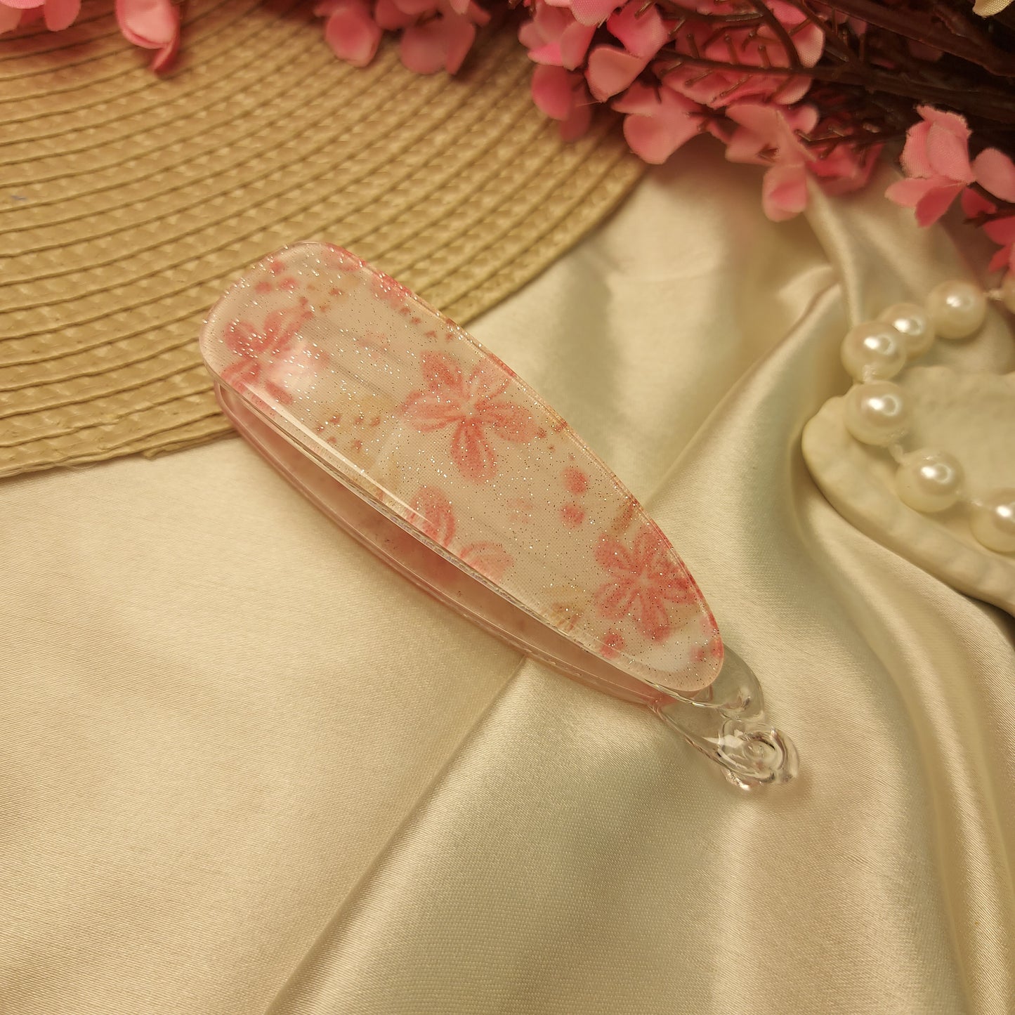 BOFEINI SHEER FLORAL BANANA HAIRCLIP for Women – 9.5CM | Strong Grip Long Hair Clip | Daily & Party Wear