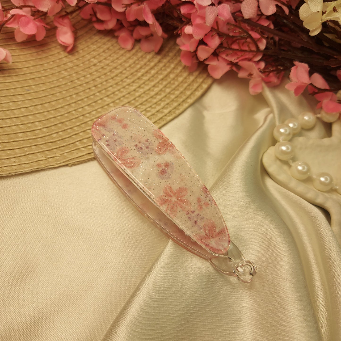 BOFEINI SHEER FLORAL BANANA HAIRCLIP for Women – 9.5CM | Strong Grip Long Hair Clip | Daily & Party Wear
