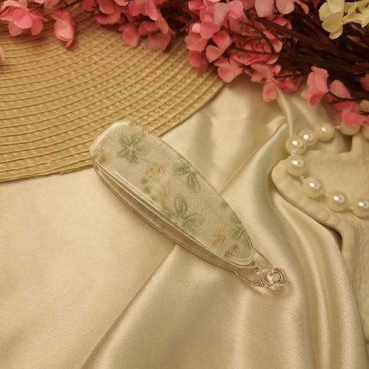 BOFEINI SHEER FLORAL BANANA HAIRCLIP for Women – 9.5CM | Strong Grip Long Hair Clip | Daily & Party Wear