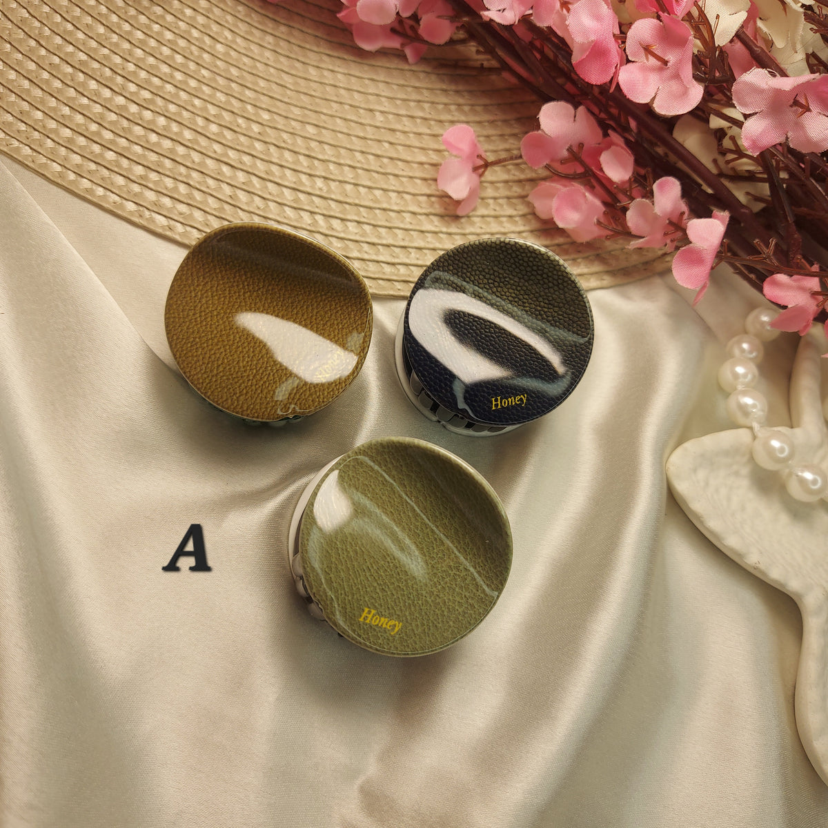 Honey Bohemian Mandala Bloom Claw Clip Set (Set of 3) – Premium Acrylic Round Hair Claws -5CM