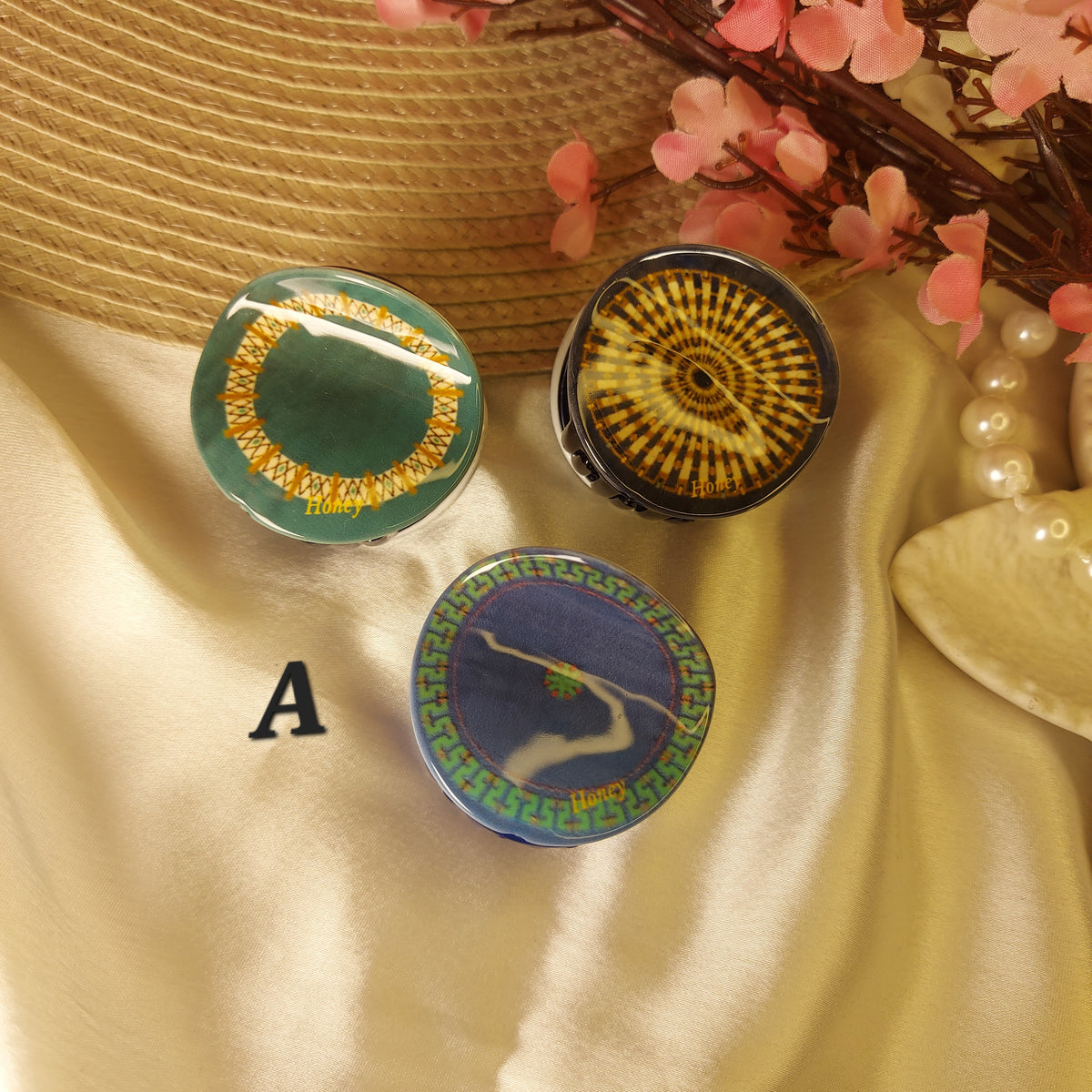 Honey Bohemian Mandala Bloom Claw Clip Set (Set of 3) – Premium Acrylic Round Hair Claws -5CM