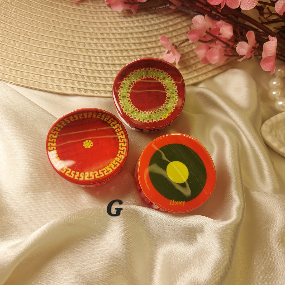 Honey Bohemian Mandala Bloom Claw Clip Set (Set of 3) – Premium Acrylic Round Hair Claws -5CM