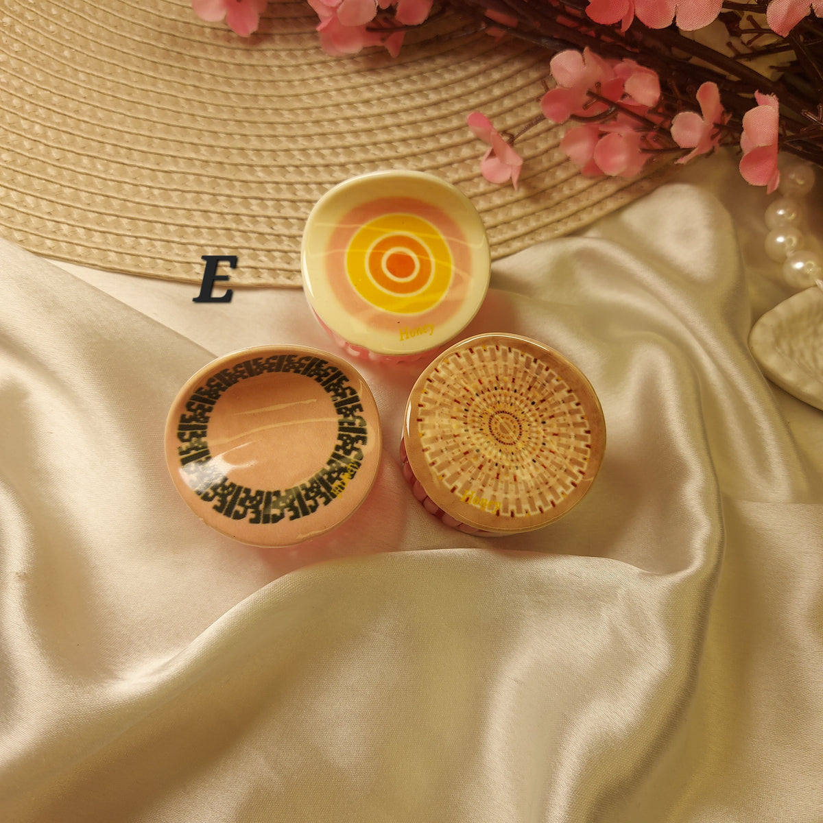 Honey Bohemian Mandala Bloom Claw Clip Set (Set of 3) – Premium Acrylic Round Hair Claws -5CM