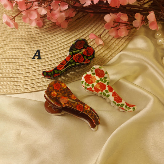 Honey Sheet floral Claw Clip (Set of 3) – Elegant Strong Grip Hair Clutcher for Women - 6CM