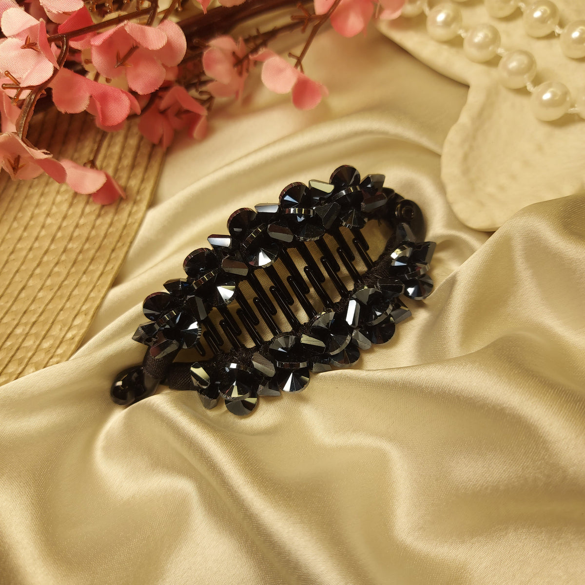 JEWEL LUXE CRYSTAL BANANA HAIRCLIP for Women – 10CM | Strong Grip Hair Clip | Daily & Party Wear