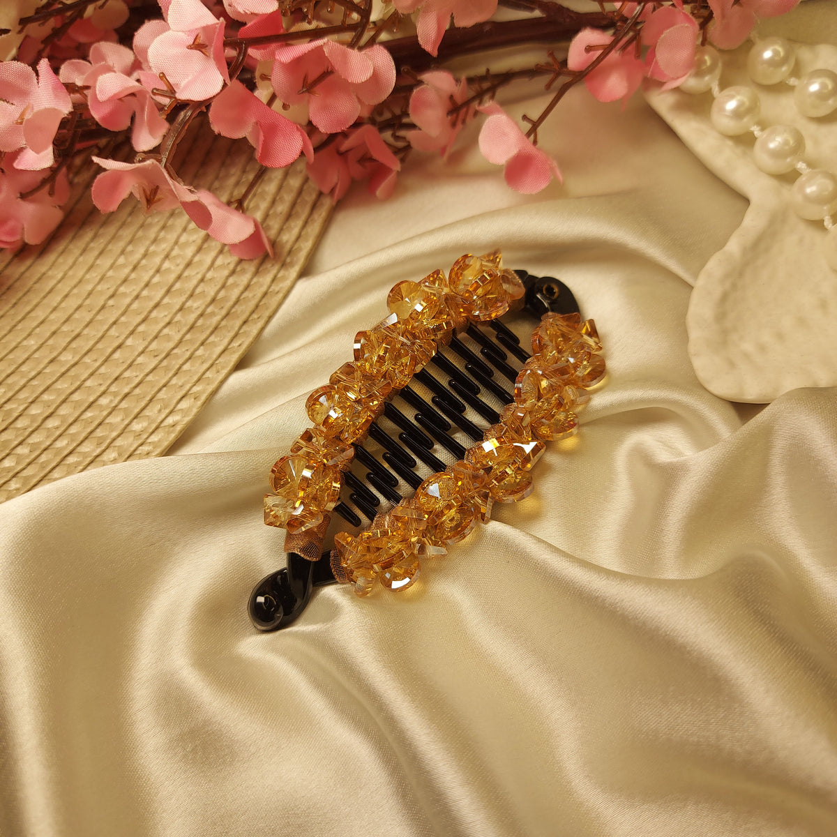 JEWEL LUXE CRYSTAL BANANA HAIRCLIP for Women – 10CM | Strong Grip Hair Clip | Daily & Party Wear