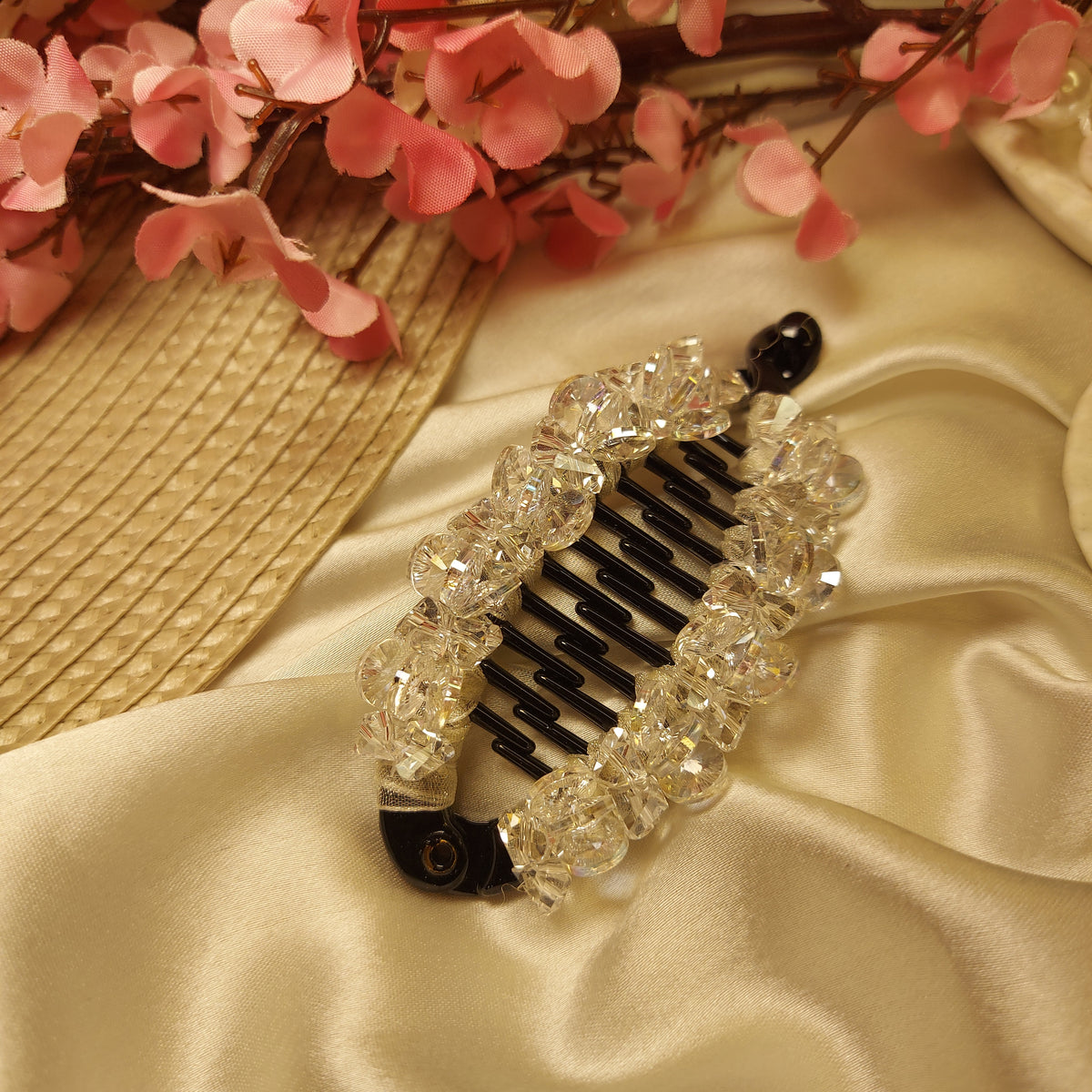 JEWEL LUXE CRYSTAL BANANA HAIRCLIP for Women – 10CM | Strong Grip Hair Clip | Daily & Party Wear