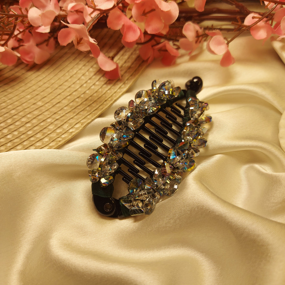 JEWEL LUXE CRYSTAL BANANA HAIRCLIP for Women – 10CM | Strong Grip Hair Clip | Daily & Party Wear