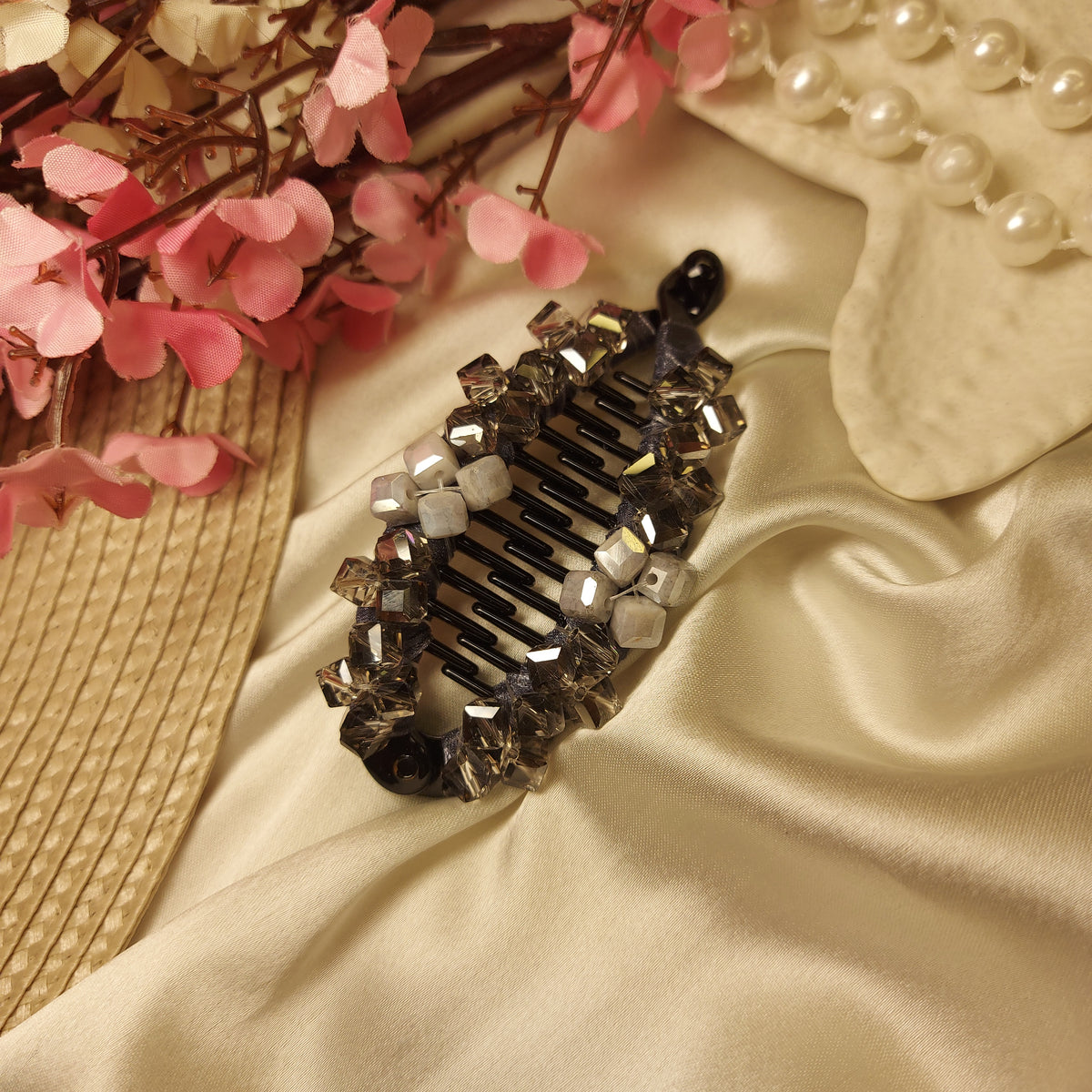 JEWEL LUXE CRYSTAL BANANA HAIRCLIP for Women – 9CM | Strong Grip Hair Clip | Daily & Party Wear