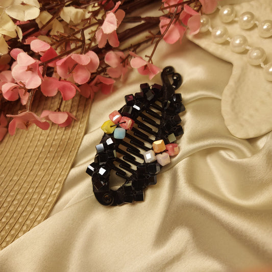 JEWEL LUXE CRYSTAL BANANA HAIRCLIP for Women – 9CM | Strong Grip Hair Clip | Daily & Party Wear