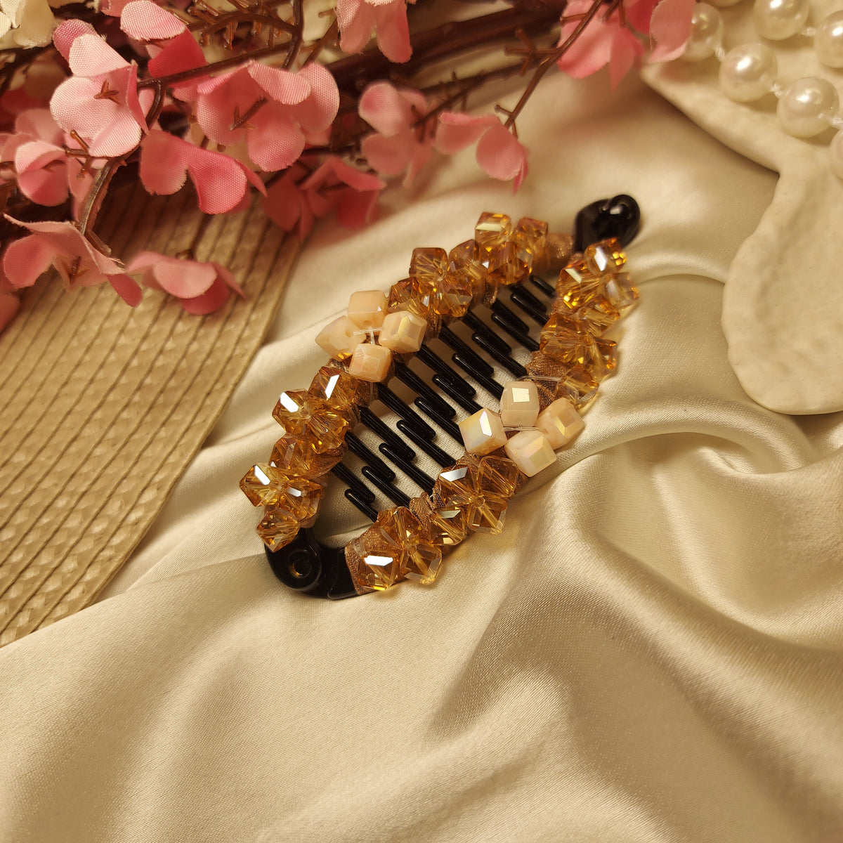 JEWEL LUXE CRYSTAL BANANA HAIRCLIP for Women – 9CM | Strong Grip Hair Clip | Daily & Party Wear