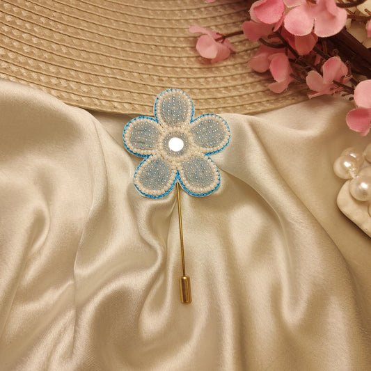 Flower near my 💙- Handcrafted Beaded Flower Lapel Pin – Elegant Brooch for Men & Women