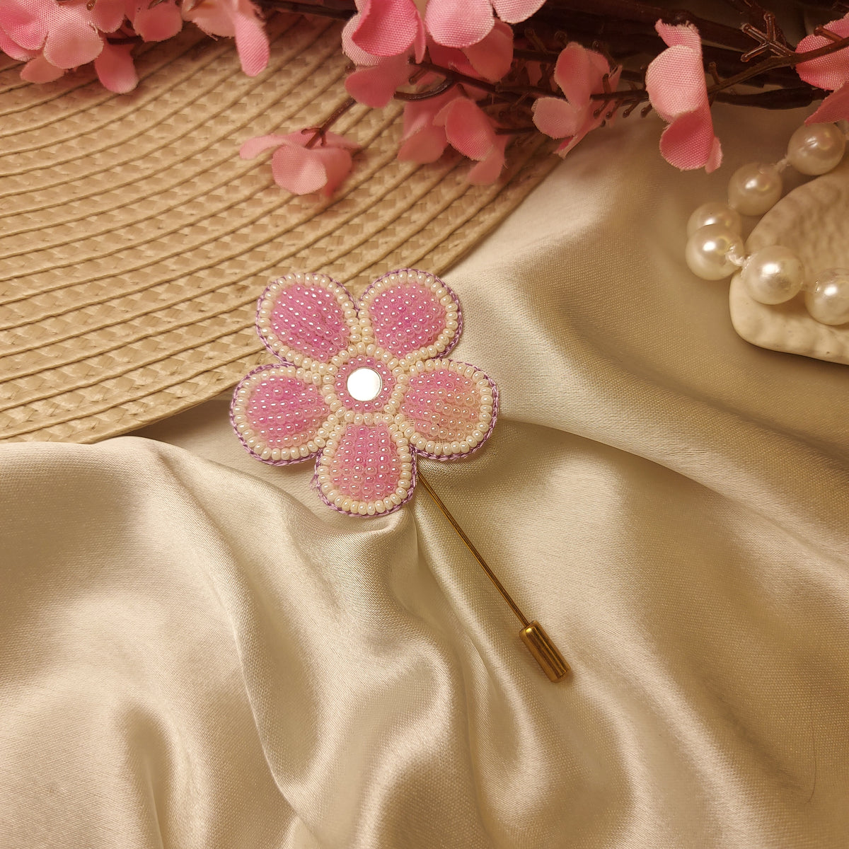 Flower near my 💙- Handcrafted Beaded Flower Lapel Pin – Elegant Brooch for Men & Women