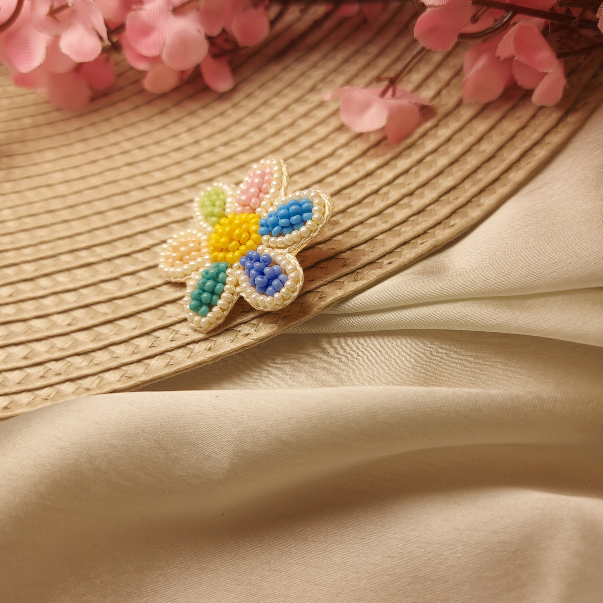 Handmade Beaded Rainbow Flower Brooch | Multicolour Floral Pin