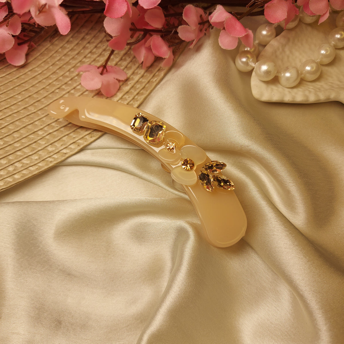 BOFEINI STUDDED BANANA HAIRCLIP for Women – 9CM | Strong Grip Hair Clip | Daily & Party Wear