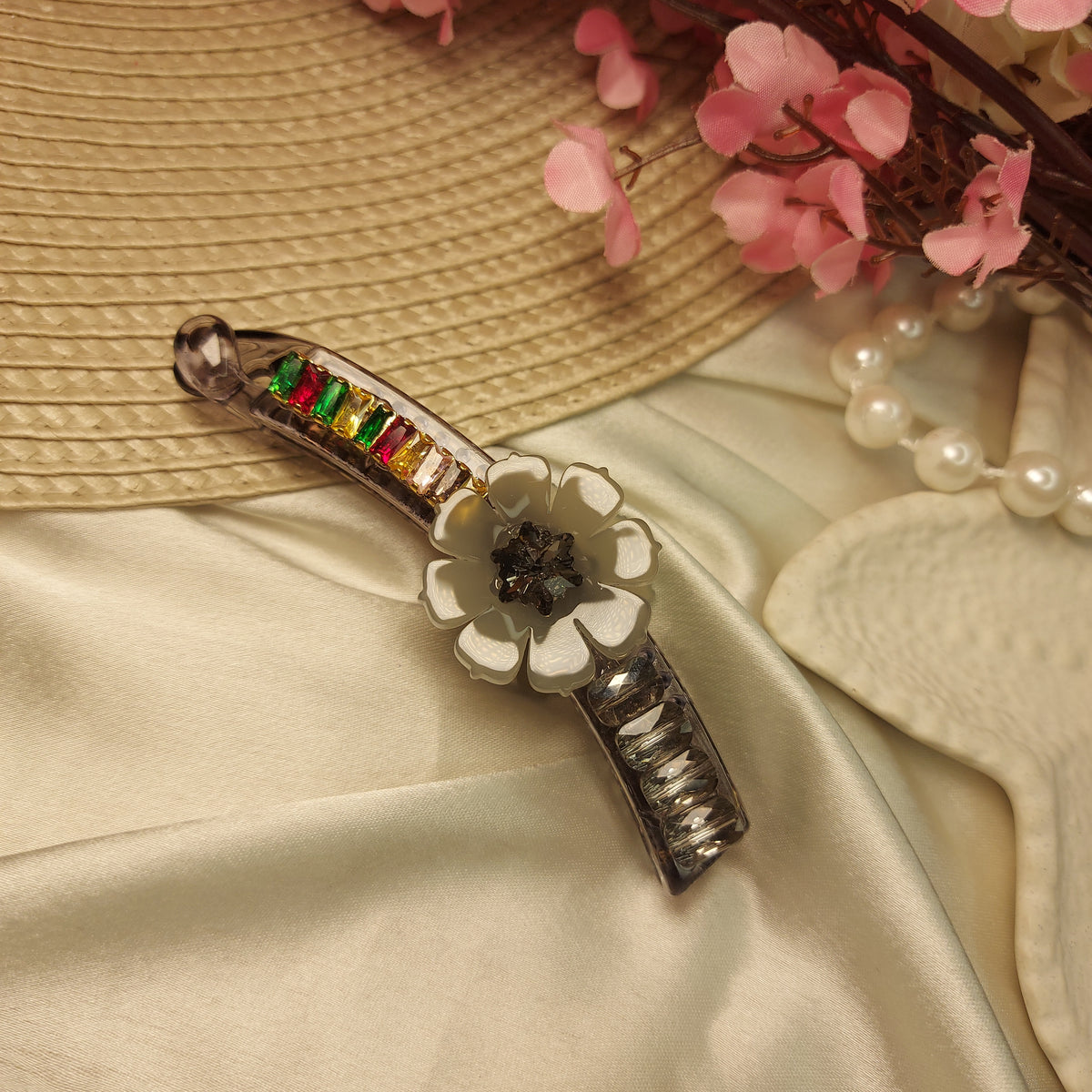 STUDDED BANANA HAIRCLIP for Women – 10CM | Strong Grip Hair Clip | Daily & Party Wear