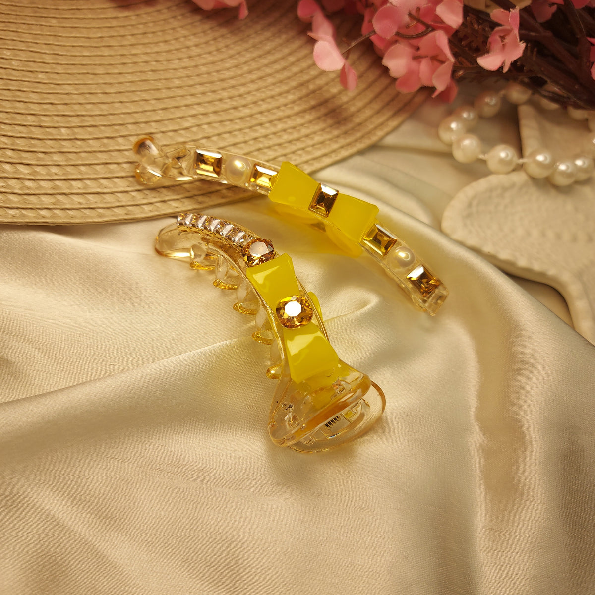 STUDDED BANANA HAIRCLIP for Women – 10CM (set of 2) | Strong Grip Hair Clip | Daily & Party Wear