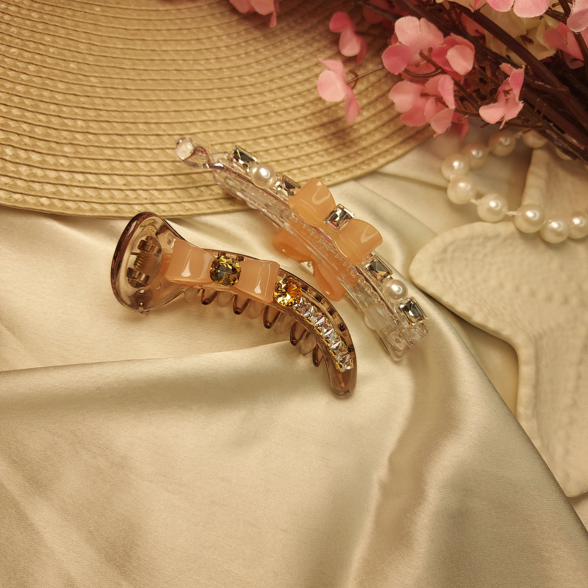 STUDDED BANANA HAIRCLIP for Women – 10CM (set of 2) | Strong Grip Hair Clip | Daily & Party Wear