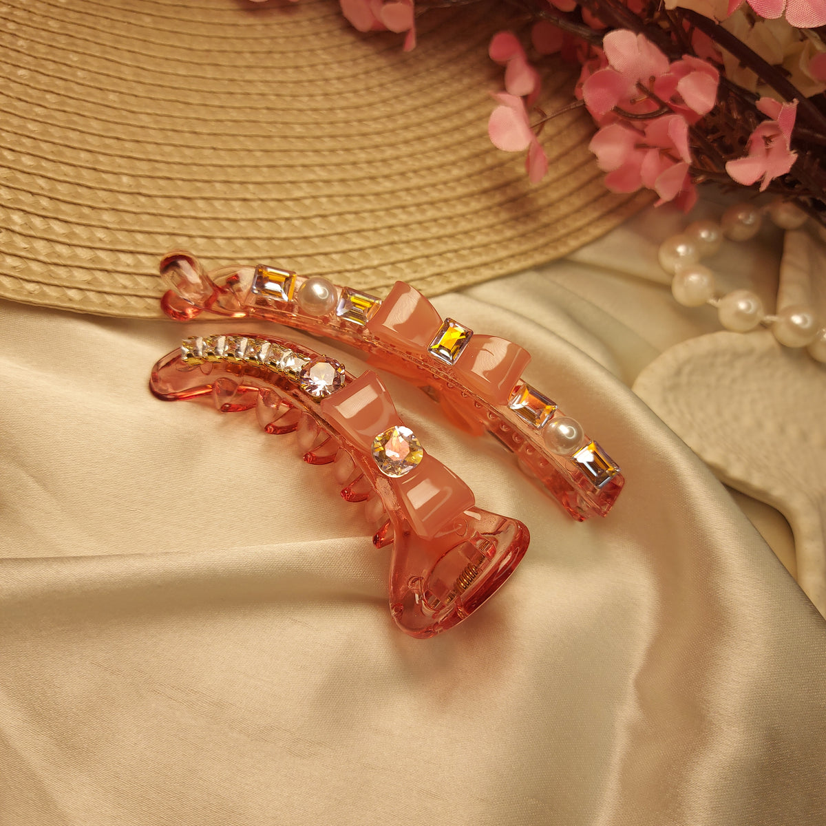 STUDDED BANANA HAIRCLIP for Women – 10CM (set of 2) | Strong Grip Hair Clip | Daily & Party Wear