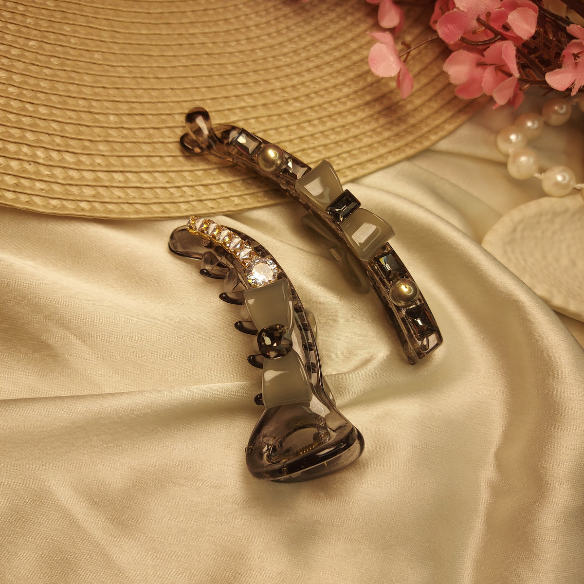 STUDDED BANANA HAIRCLIP for Women – 10CM (set of 2) | Strong Grip Hair Clip | Daily & Party Wear
