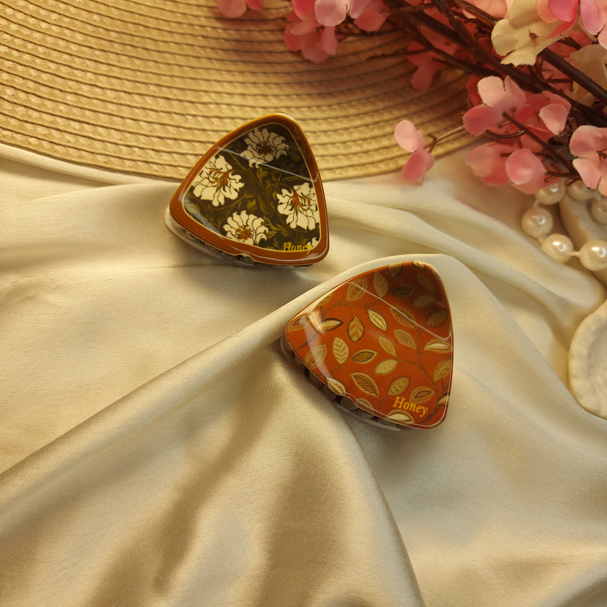 Honey Bohemian floral Bloom Claw Clip Set of 2– Premium Acrylic Hair Claws -5CM