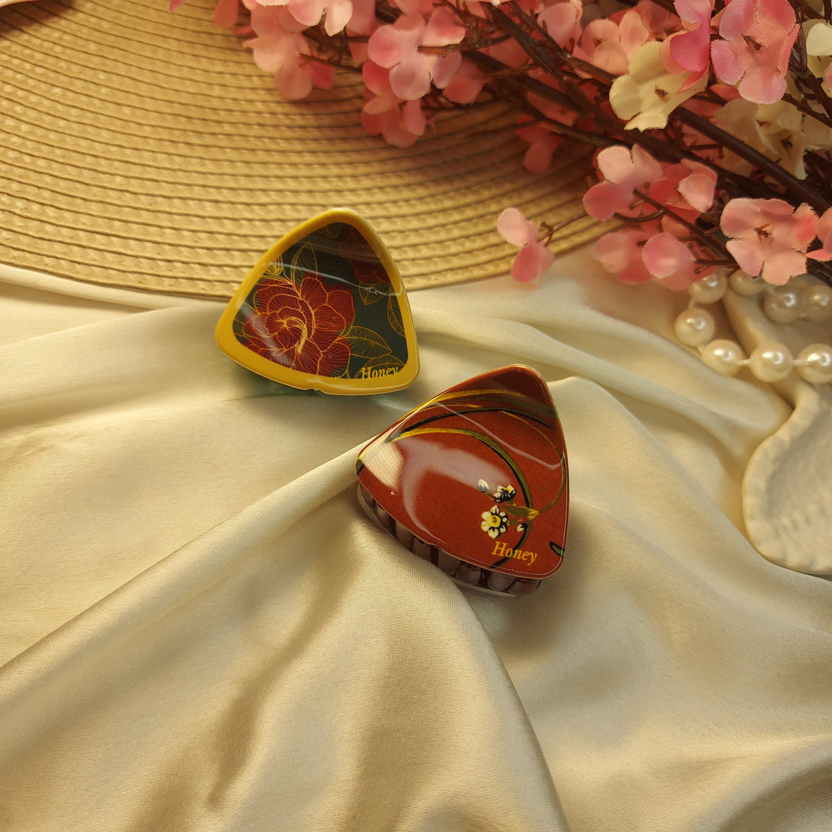 Honey Bohemian floral Bloom Claw Clip Set of 2– Premium Acrylic Hair Claws -5CM