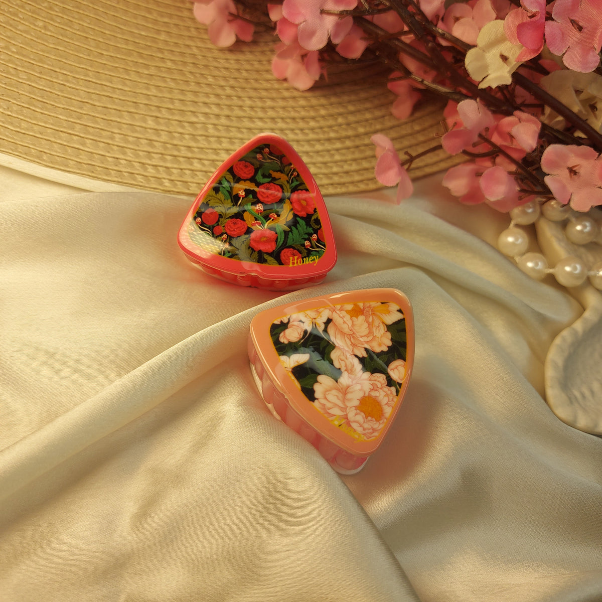 Honey Bohemian floral Bloom Claw Clip Set of 2– Premium Acrylic Hair Claws -5CM